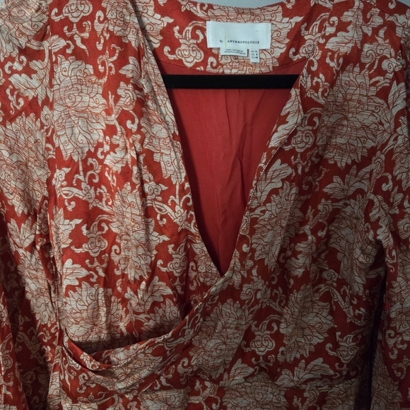 Anthropologie Skylar Floral Red Silk Blend Boho Faux Wrap Mini Dress. 8 - Picture 5 of 10